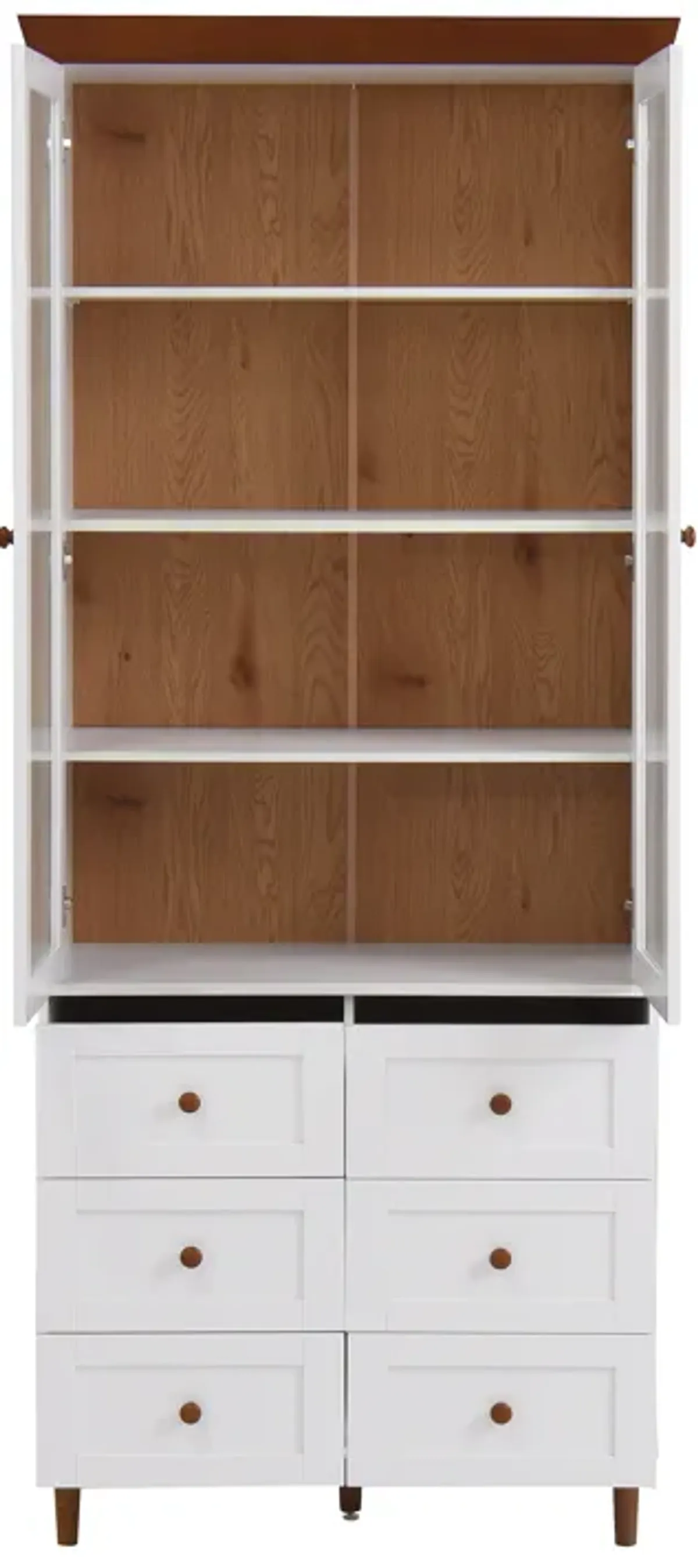 White MDF Display Storage Cabinet,Tall Kitchen Pantry Cabinets with Glass Doors and Adjustable Shelves,Freestanding Storage Cupboard for Kitchen, Living Room