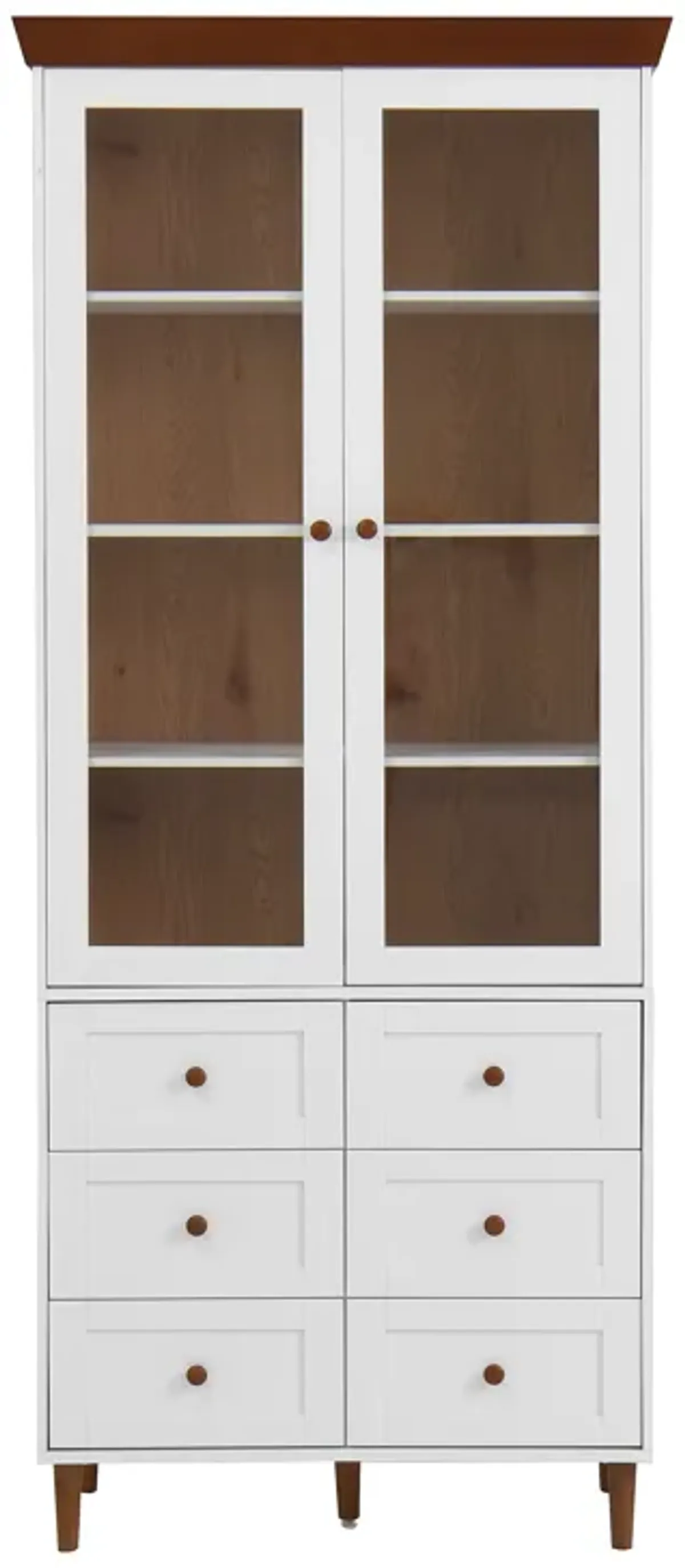 White MDF Display Storage Cabinet,Tall Kitchen Pantry Cabinets with Glass Doors and Adjustable Shelves,Freestanding Storage Cupboard for Kitchen, Living Room