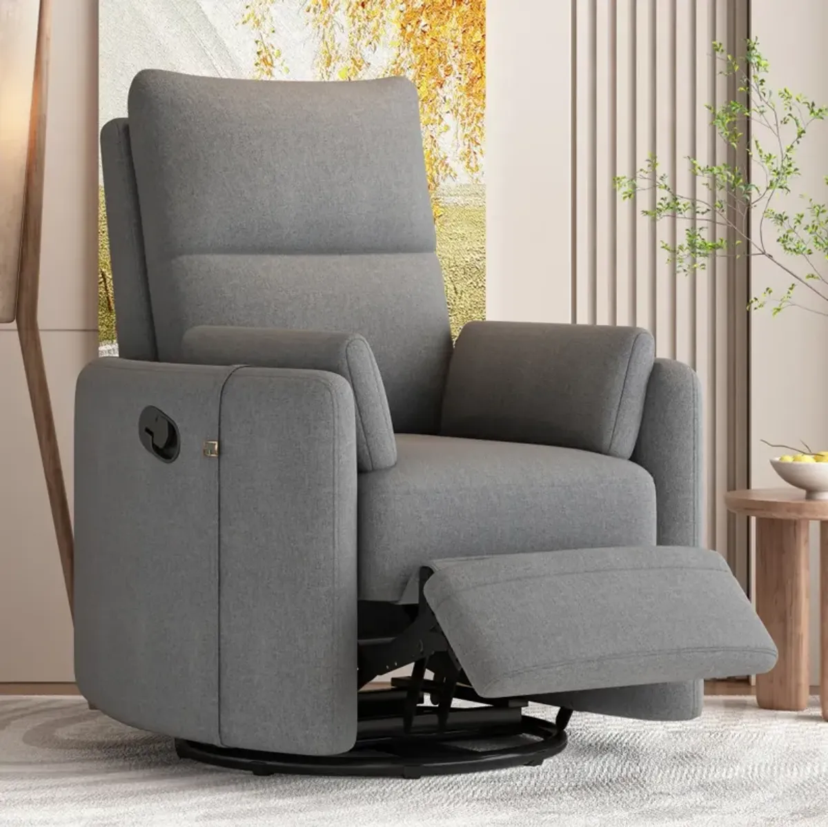 360 Degree Swivel Recliner with Removable Pillows, Dark Grey