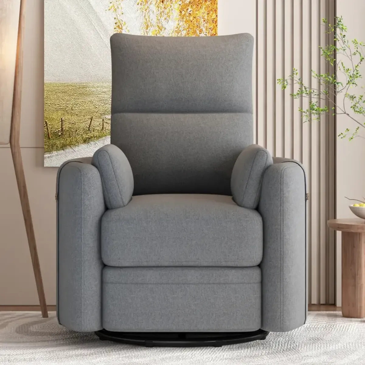 360 Degree Swivel Recliner with Removable Pillows, Dark Grey