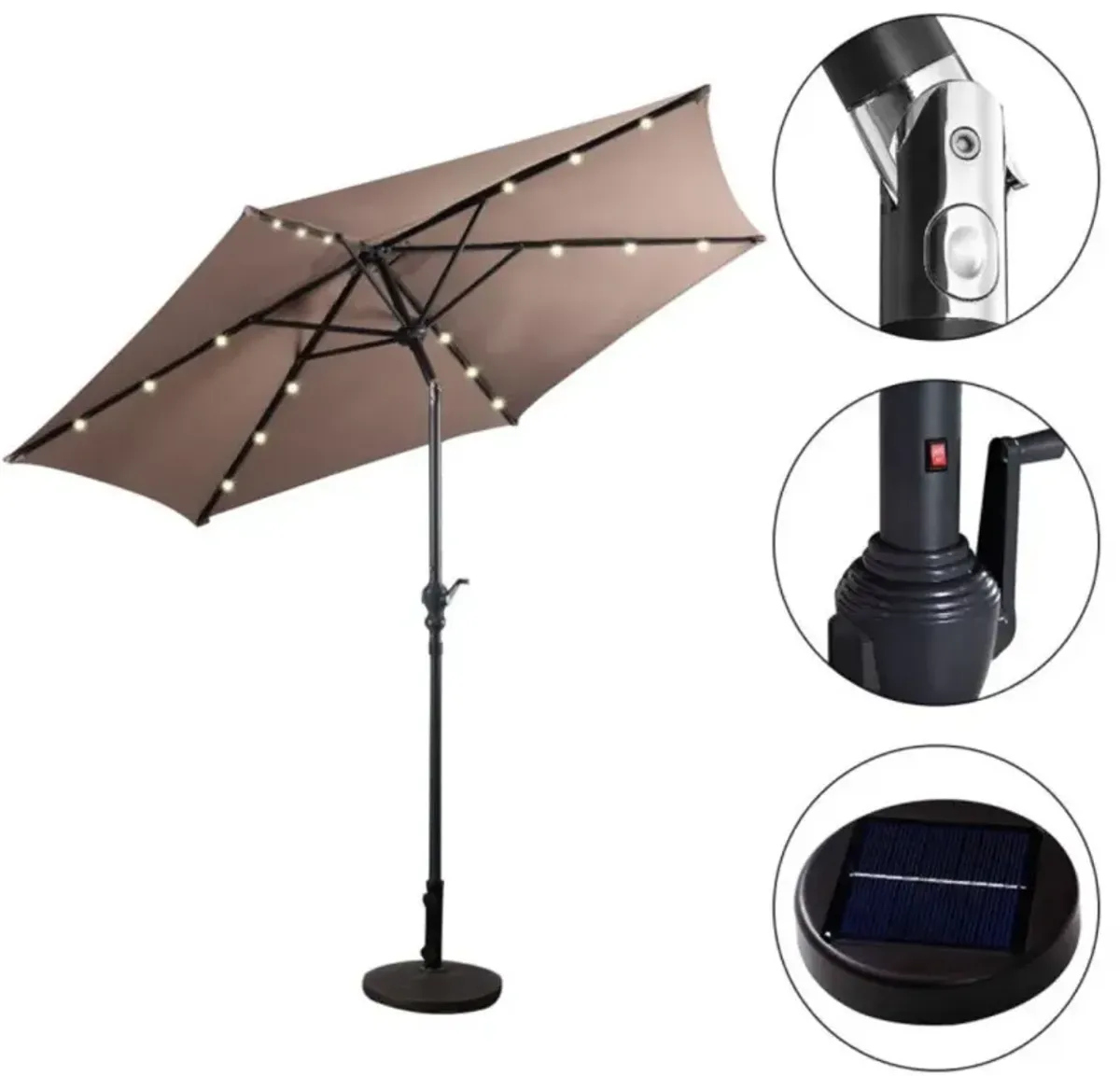 Hivvago 9 Feet Patio LED Solar Umbrella with Crank