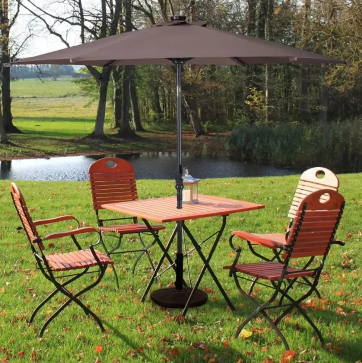 Hivvago 9 Feet Patio LED Solar Umbrella with Crank