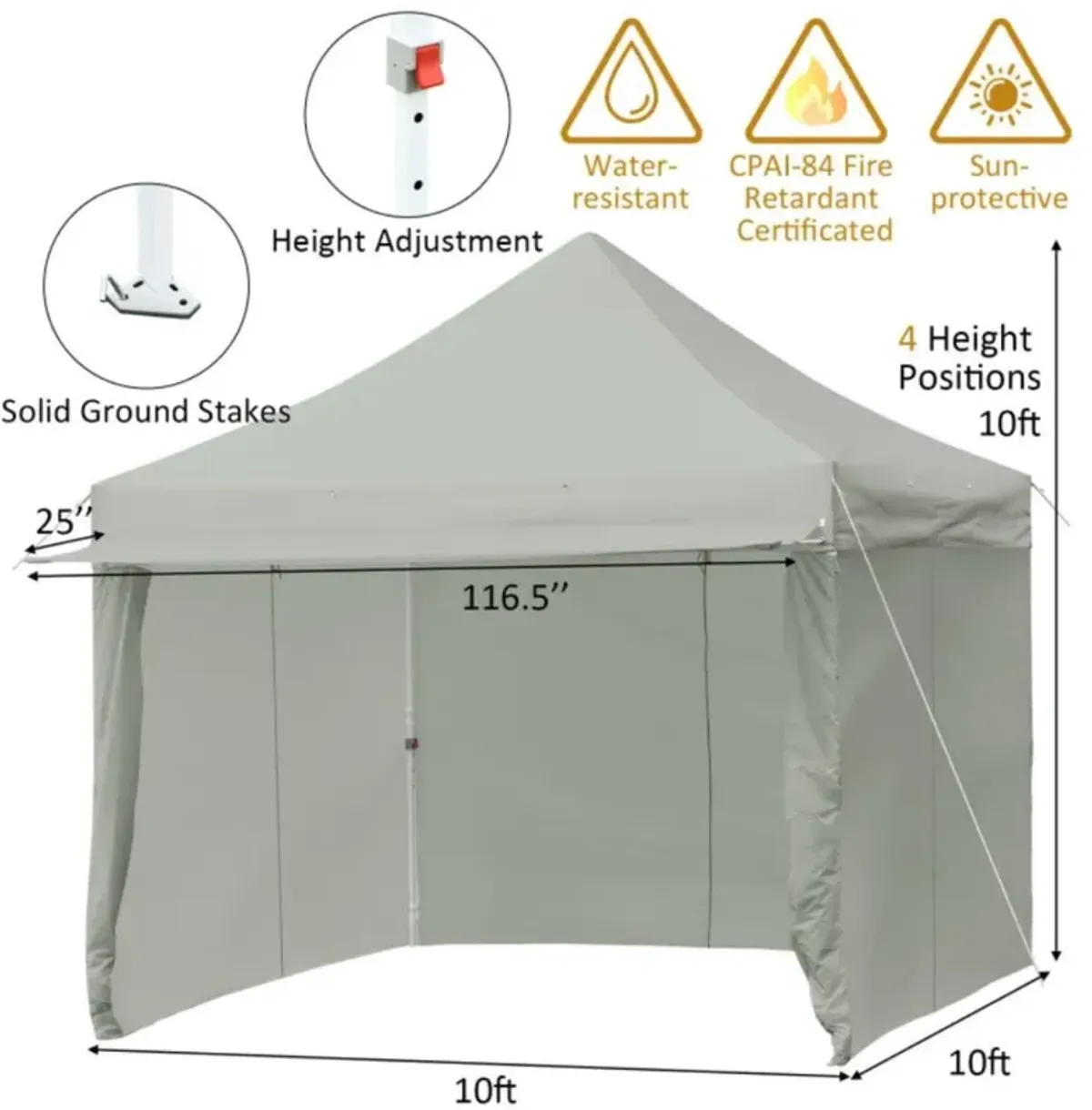 Hivvago 10 x 10 Feet Pop up Gazebo with 4 Height and Adjust Folding Awning