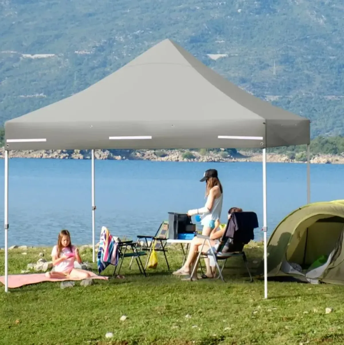 Hivvago 10 x 10 Feet Pop up Gazebo with 4 Height and Adjust Folding Awning