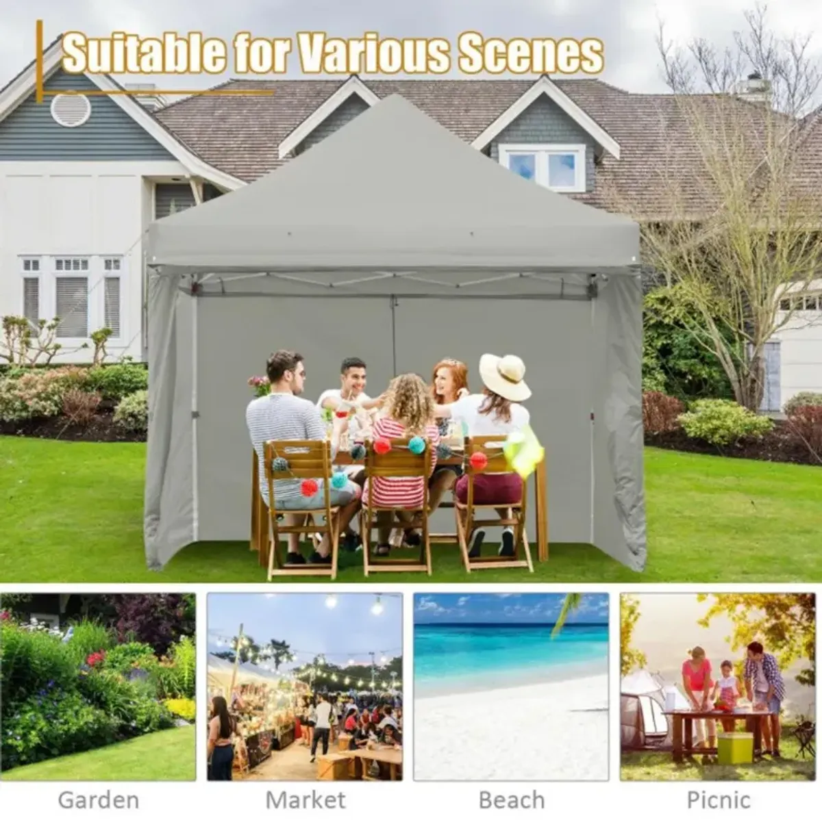 Hivvago 10 x 10 Feet Pop up Gazebo with 4 Height and Adjust Folding Awning