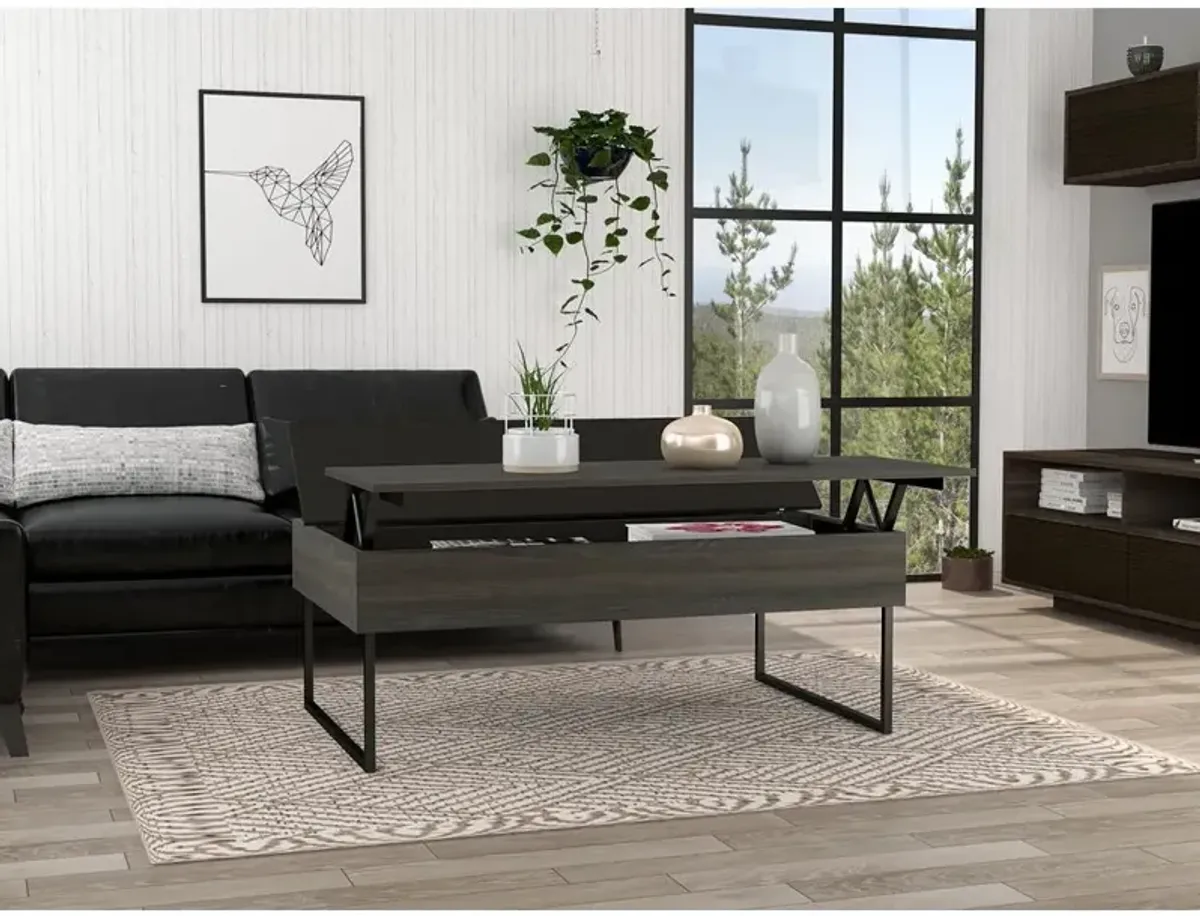 DEPOT E-SHOP Osaka Lift Top Coffee Table, Two Legs, Two Flexible Shelves, Countertop, Espresso/Black, For Living Room