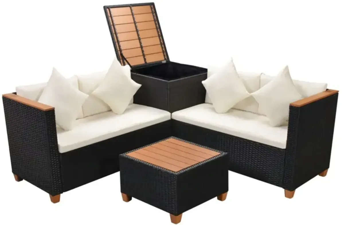 vidaXL 4 Piece Garden Lounge Set with Cushions Poly Rattan Black