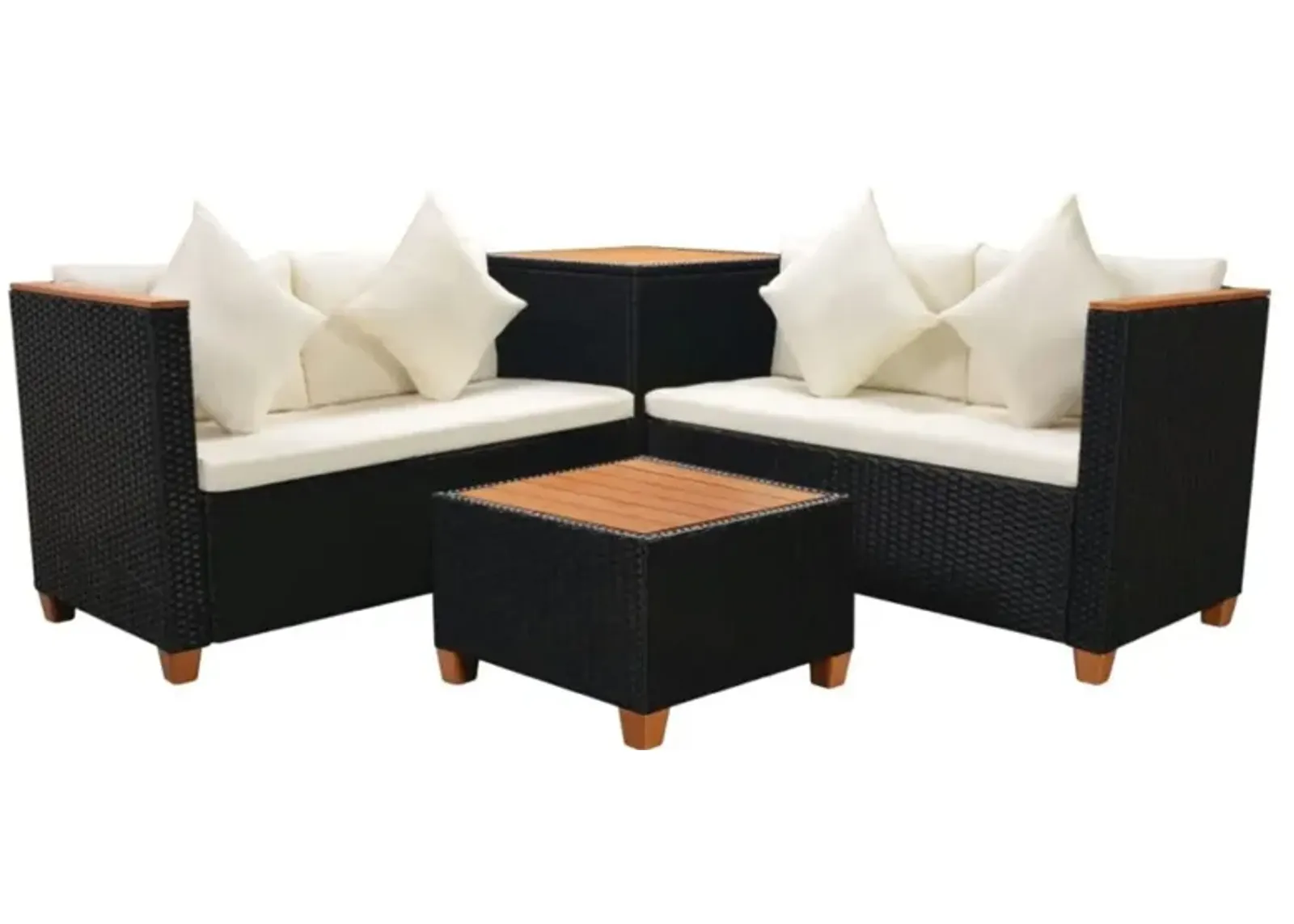 vidaXL 4 Piece Garden Lounge Set with Cushions Poly Rattan Black