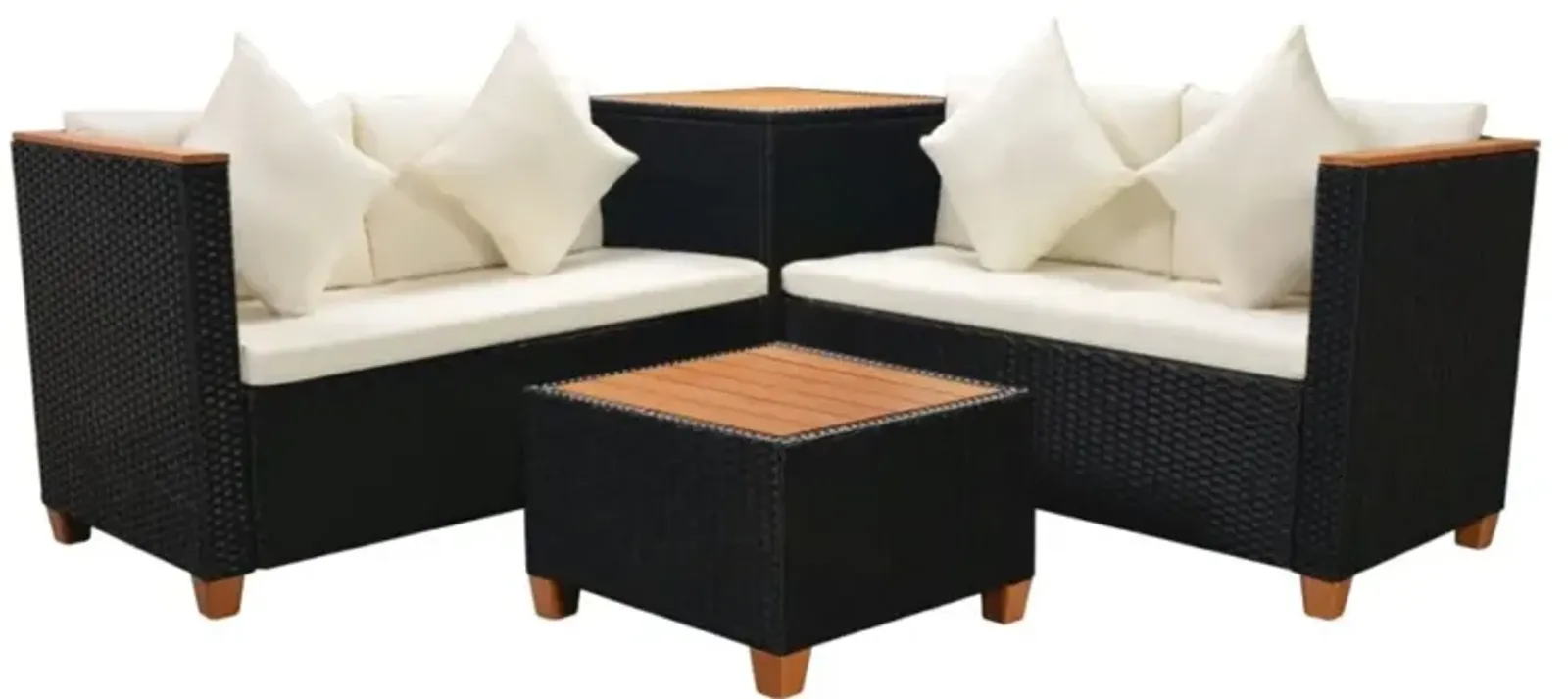 vidaXL 4 Piece Garden Lounge Set with Cushions Poly Rattan Black