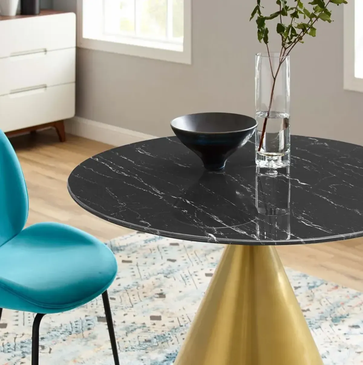 Modway - Tupelo 40" Artificial Marble Dining Table Gold Black