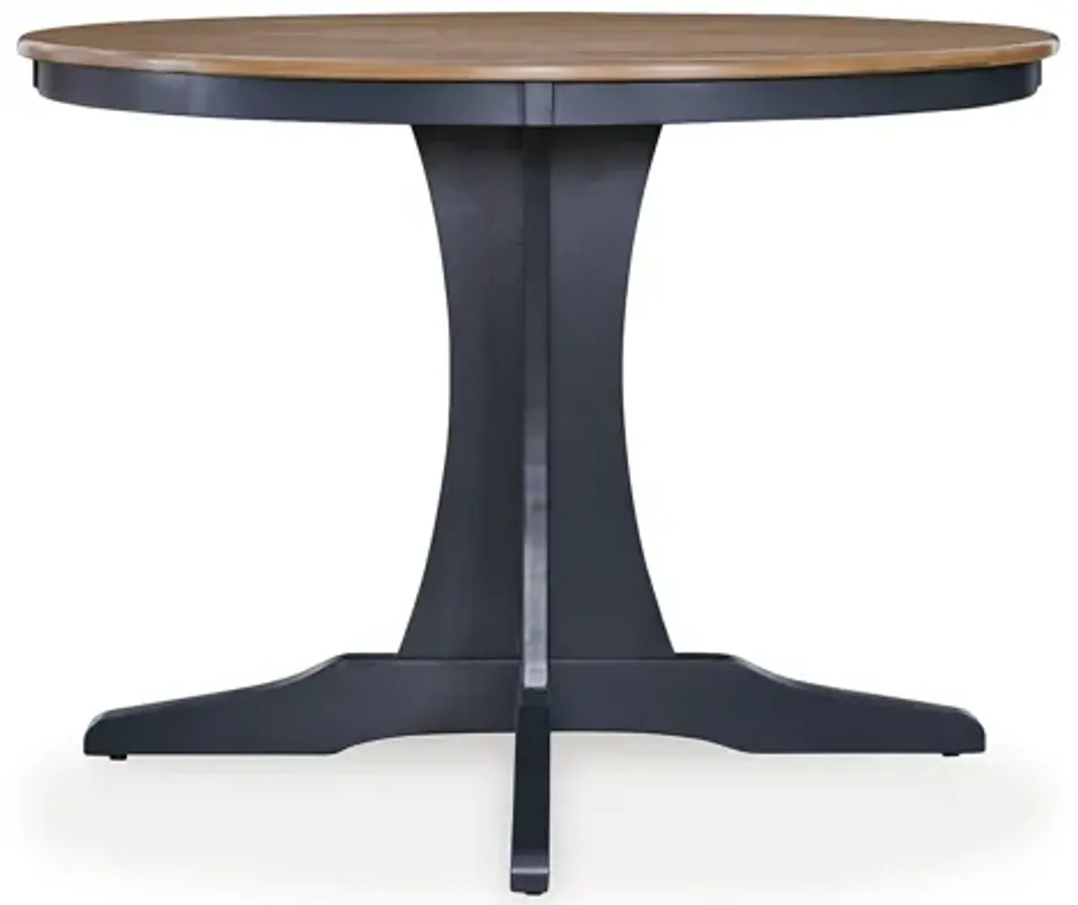 Doti Dining Table, 42 Inch Round Brown Top, Dark Blue Pedestal Base - Benzara