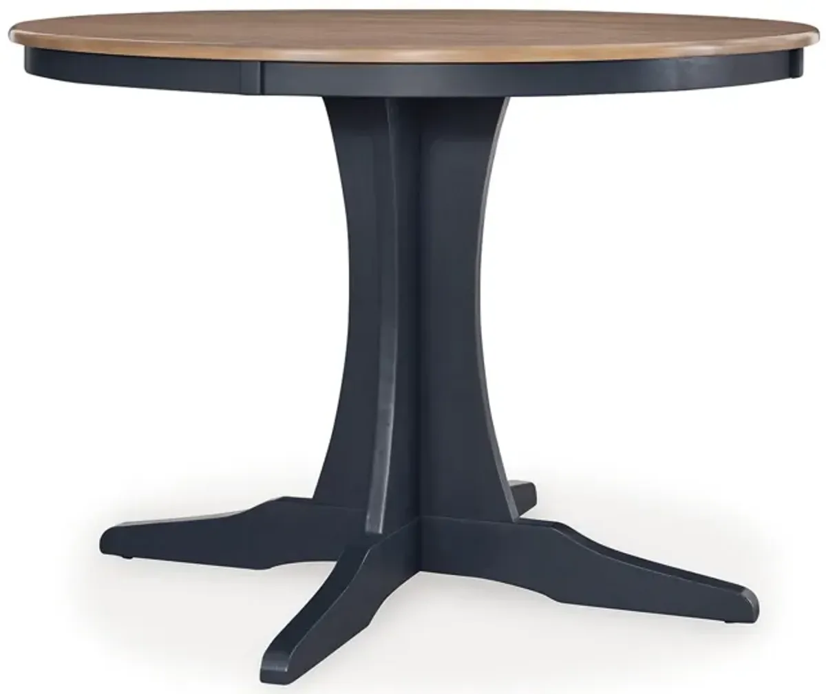 Doti Dining Table, 42 Inch Round Brown Top, Dark Blue Pedestal Base - Benzara