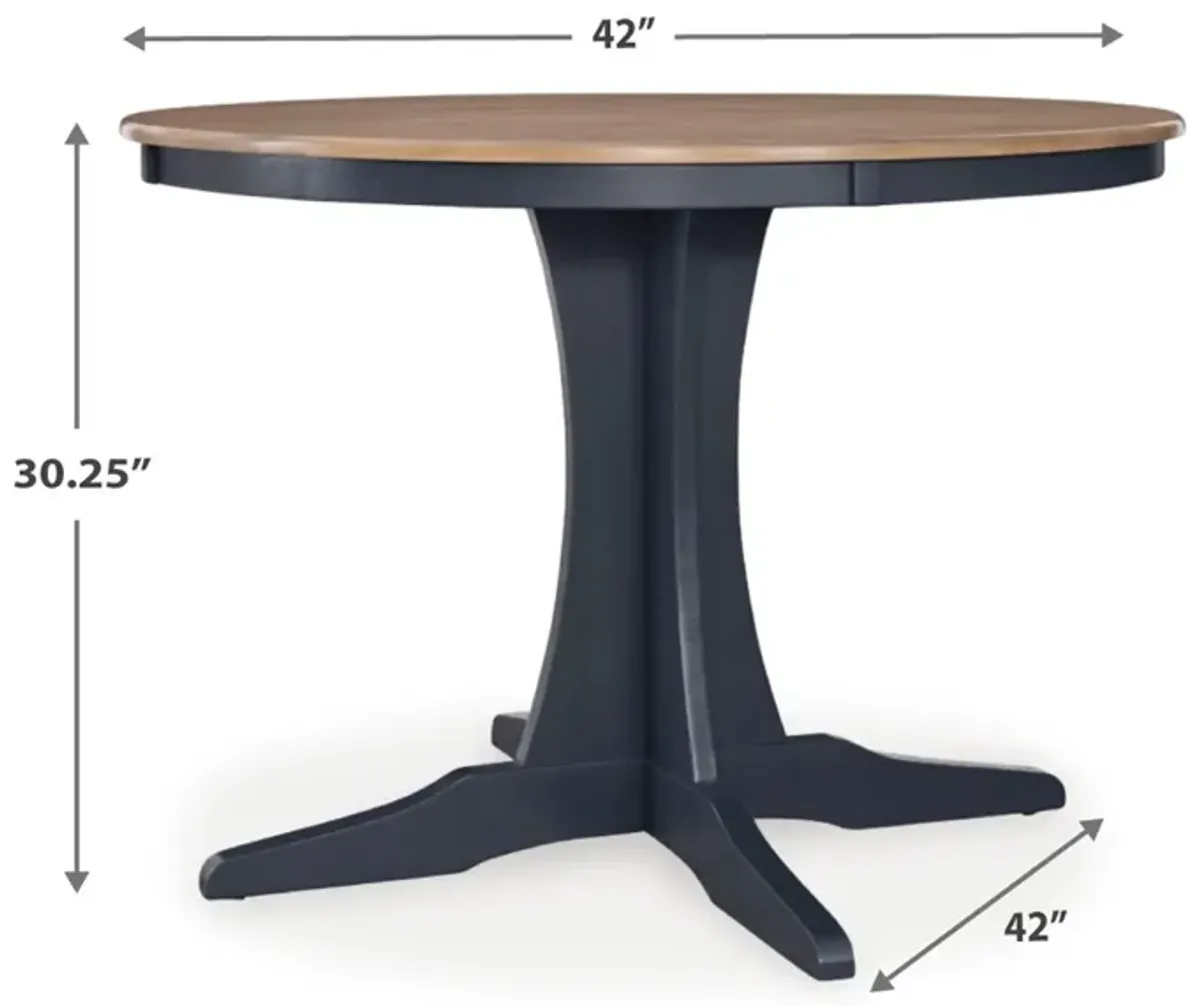 Doti Dining Table, 42 Inch Round Brown Top, Dark Blue Pedestal Base - Benzara