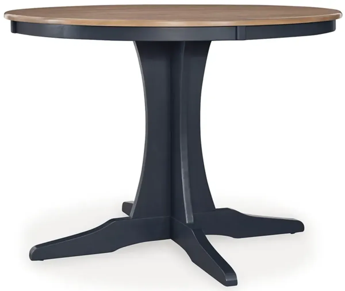 Doti Dining Table, 42 Inch Round Brown Top, Dark Blue Pedestal Base - Benzara