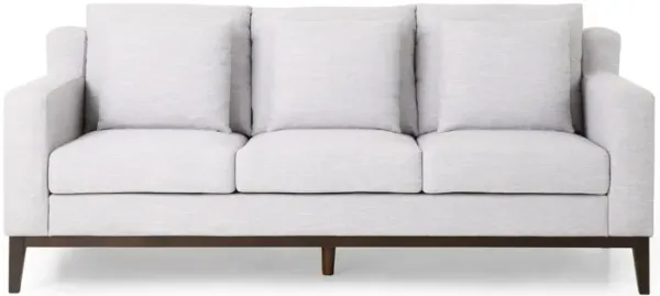 Noah Sofa, 3 Pillows, Light Gray Polyester Upholstery, Brown Wood