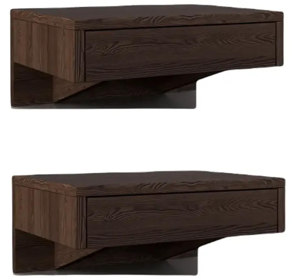 Set of 2 Handcrafted Solid Hardwood Floating Nightstands with Drawer - Walnut Finish Contemporary Bedside Tables