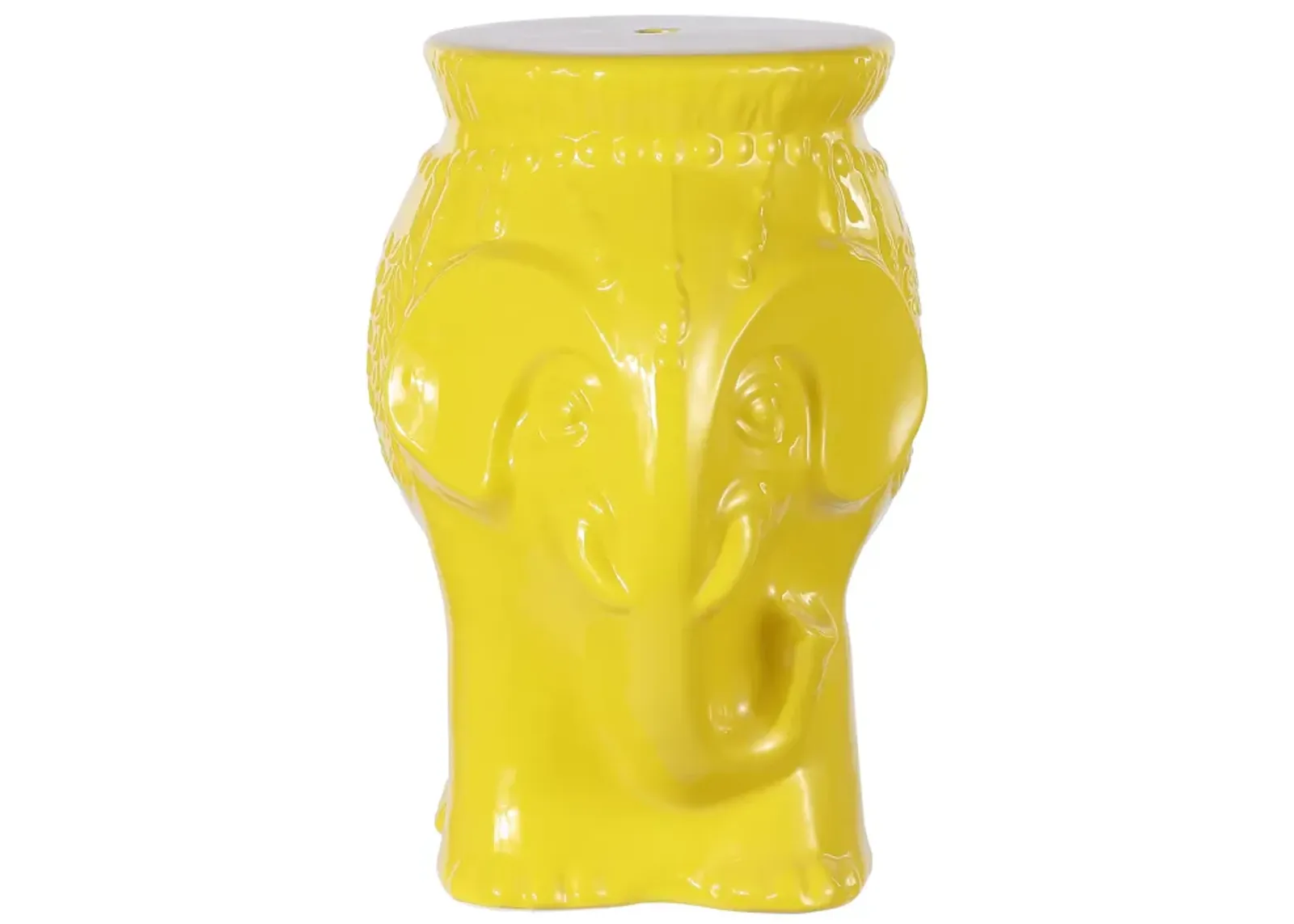 Orla 18.5" Modern Bohemian Elephant Ceramic Garden Stool, Yellow