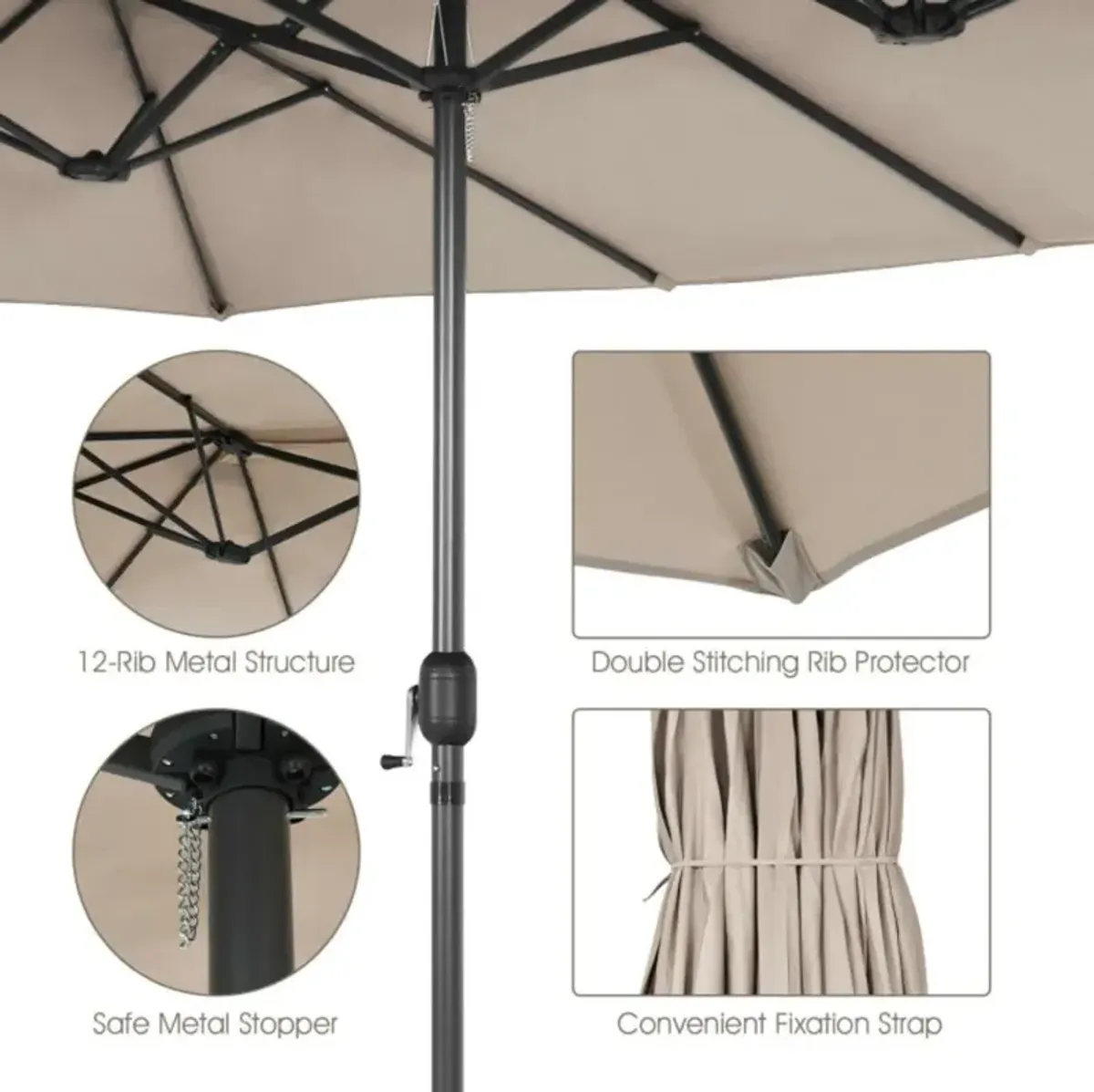 Hivvago 15 Feet Patio Double-Sided Umbrella with Hand-Crank System