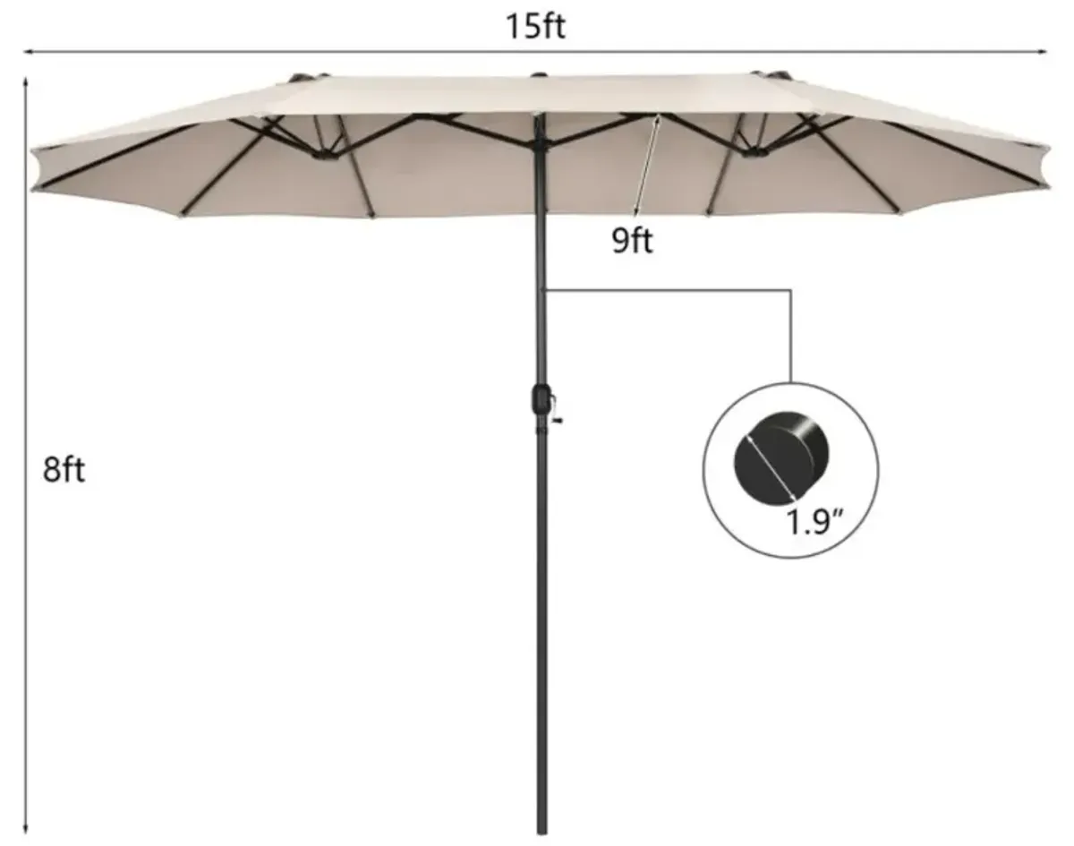 Hivvago 15 Feet Patio Double-Sided Umbrella with Hand-Crank System