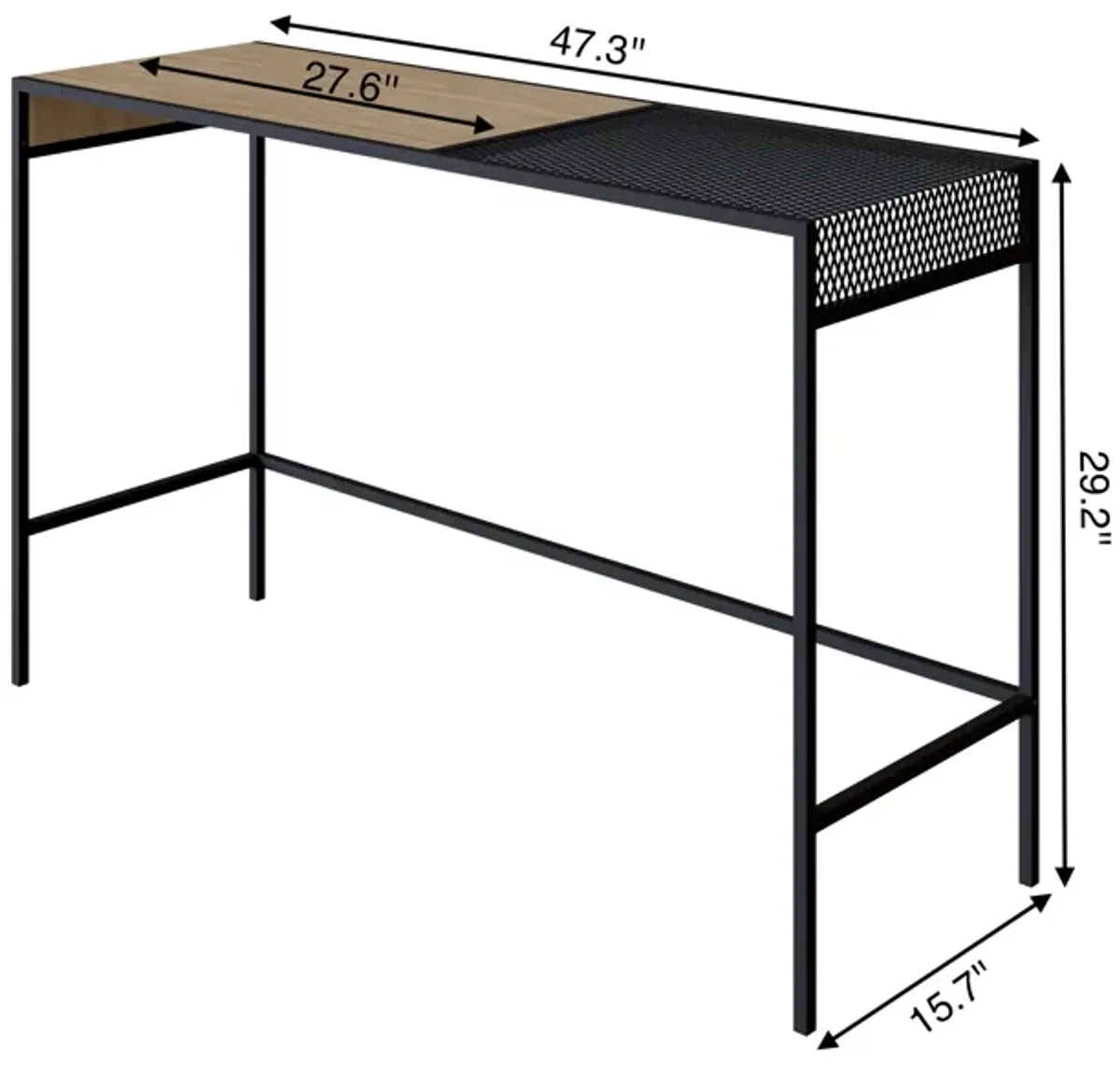 Kybele 47" Console  Entry Table Black Iron legs Mesh Top -Coastal Oak