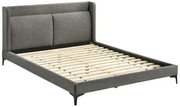 Legend Gray Fabric Queen Platform Bed with Black Metal Legs - Benzara