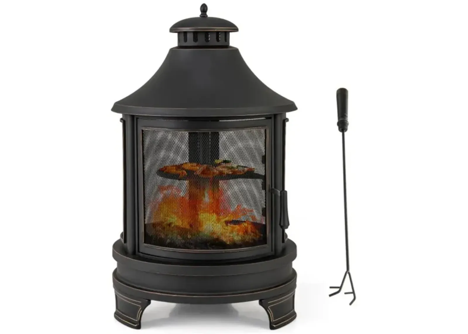 Hivvago 30 Inch Outdoor Fire Pit Chiminea with Grill for Garden BBQ