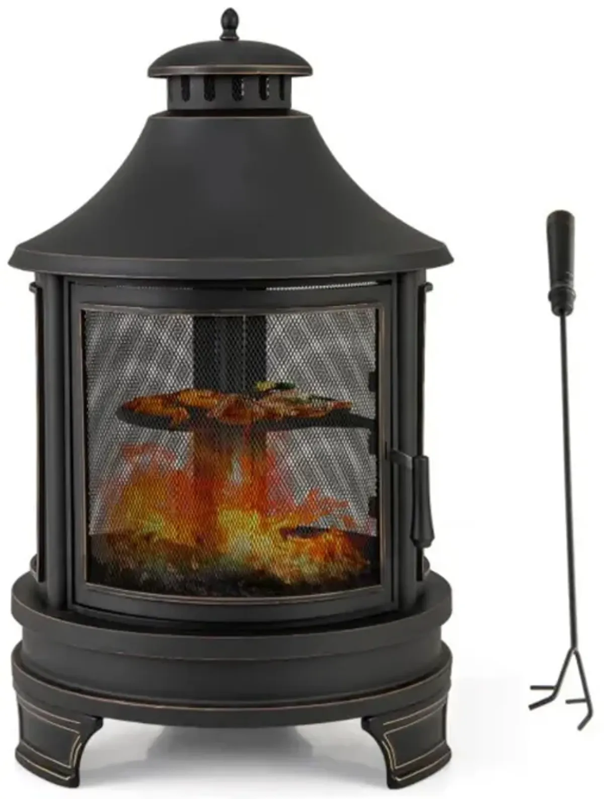 Hivvago 30 Inch Outdoor Fire Pit Chiminea with Grill for Garden BBQ