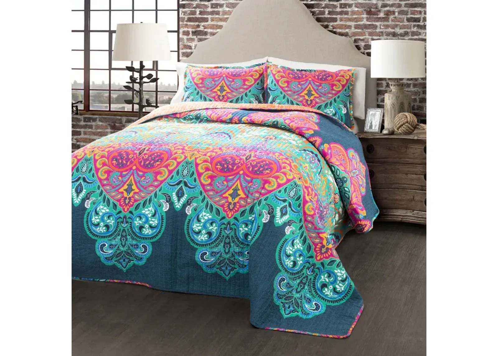 Boho Chic Reversible Oversized Cotton Quilt 3Pc Set