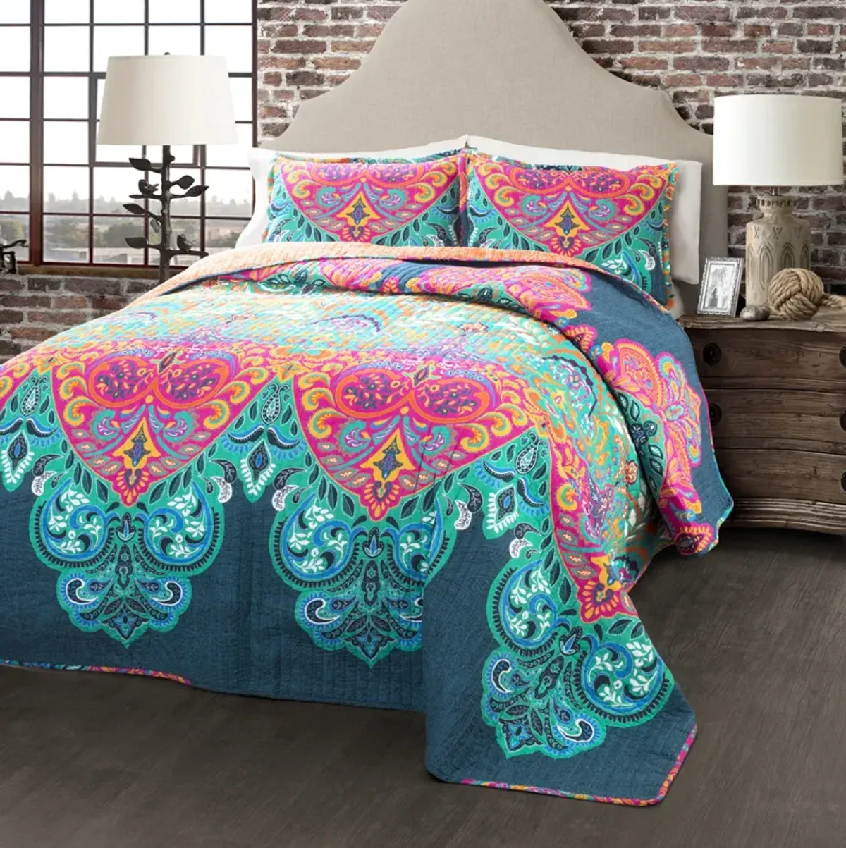 Boho Chic Reversible Oversized Cotton Quilt 3Pc Set