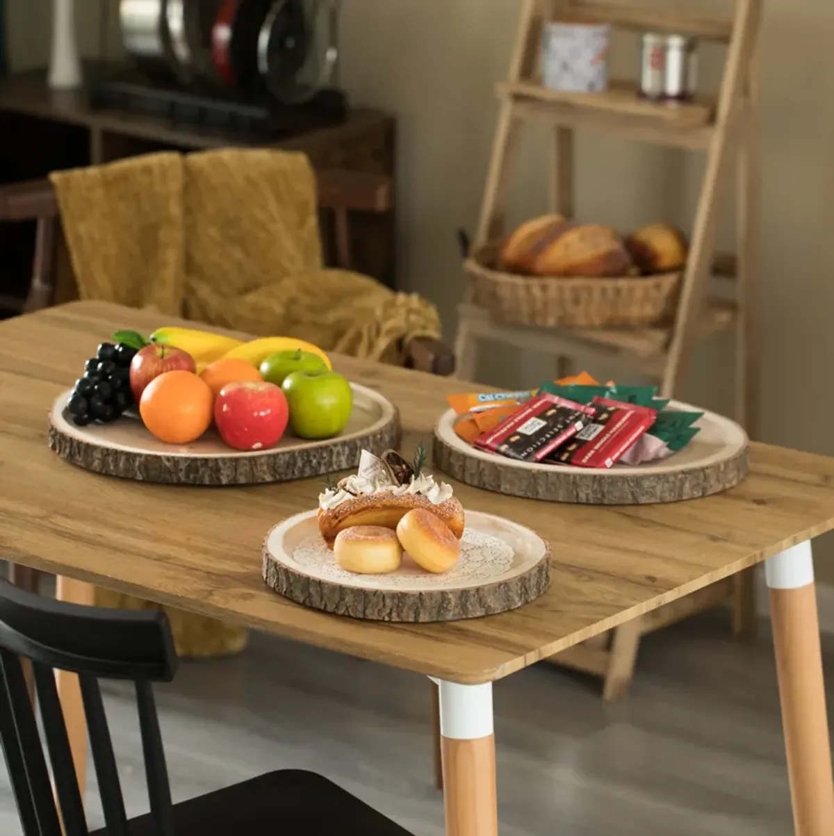 Natural Wooden Bark Round Slice 14 inch Tray, Rustic Table Charger Centerpiece