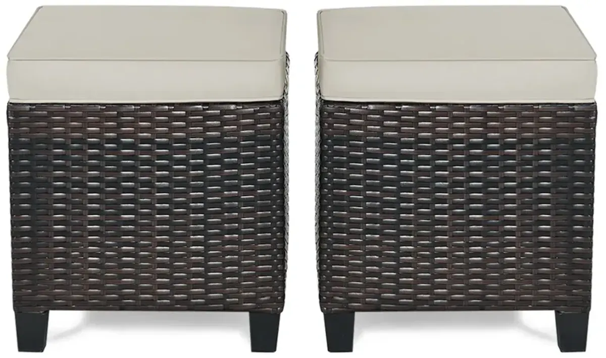 2 Pieces Patio Rattan Ottoman Set with Removable Cushions