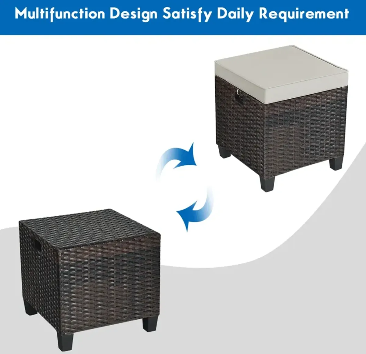 2 Pieces Patio Rattan Ottoman Set with Removable Cushions