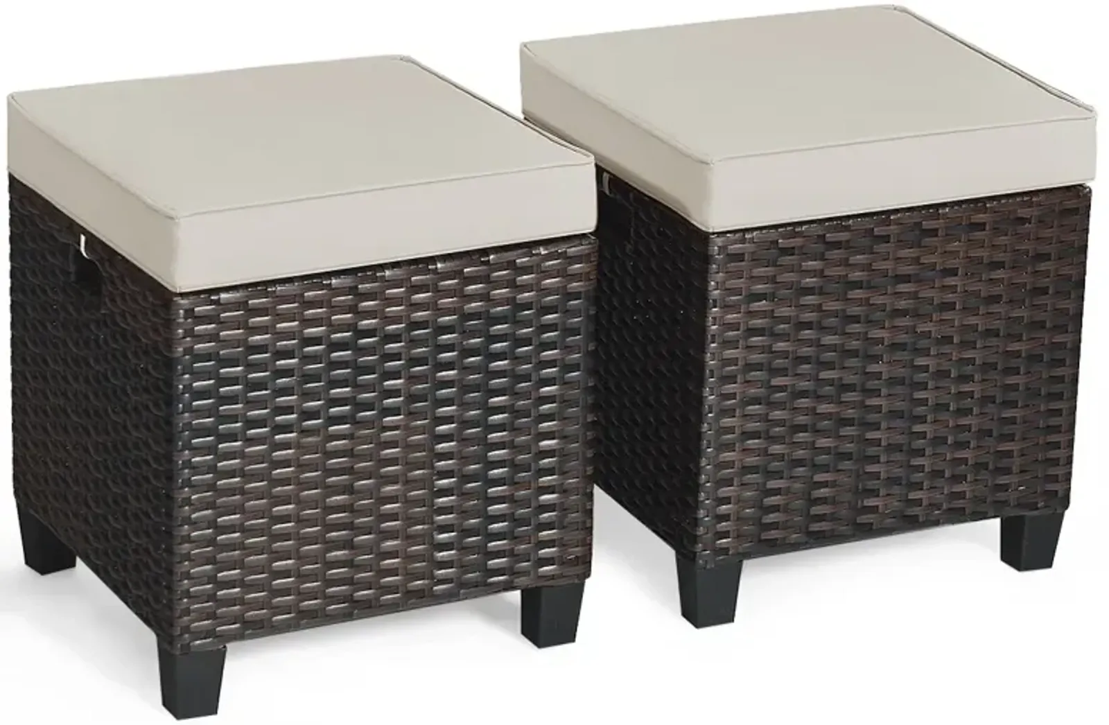 2 Pieces Patio Rattan Ottoman Set with Removable Cushions