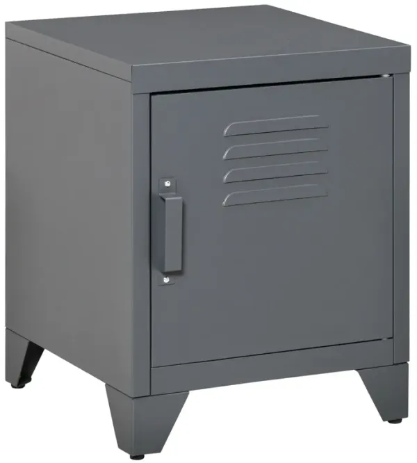 Grey Industrial Table: Side Table with Locker Door & Adjustable Shelf