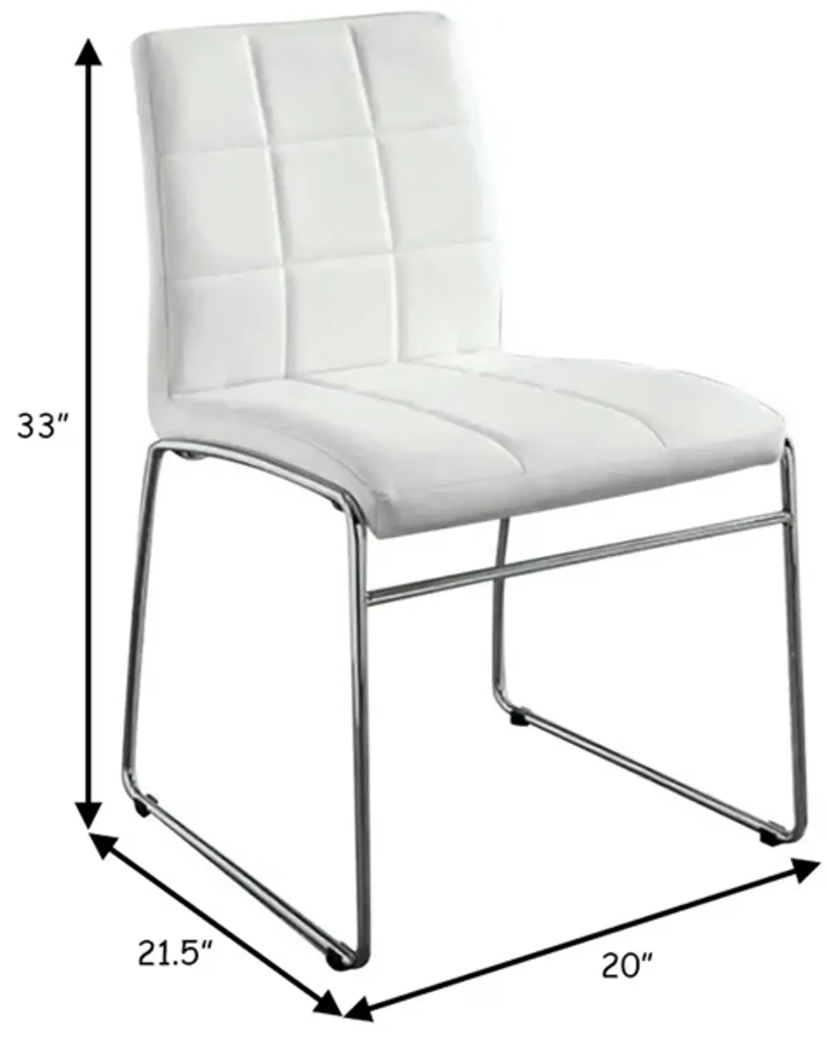 Oahu Contemporary Side Chair With Steel Tube, White Finish, Set of 2-Benzara