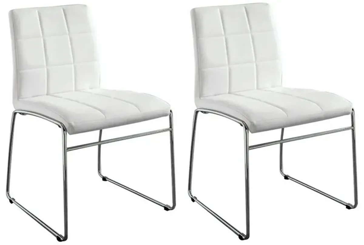 Oahu Contemporary Side Chair With Steel Tube, White Finish, Set of 2-Benzara