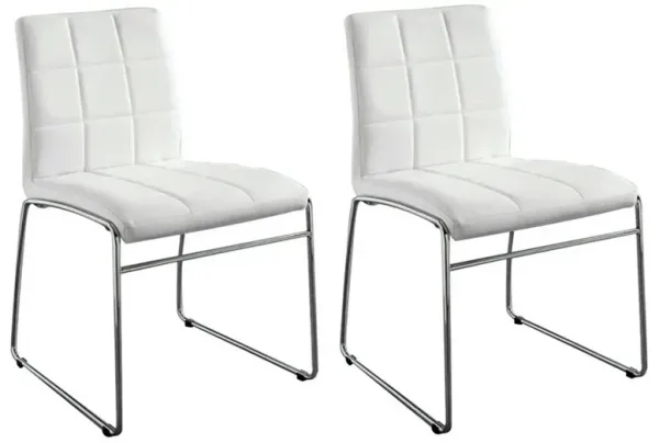 Oahu Contemporary Side Chair With Steel Tube, White Finish, Set of 2-Benzara