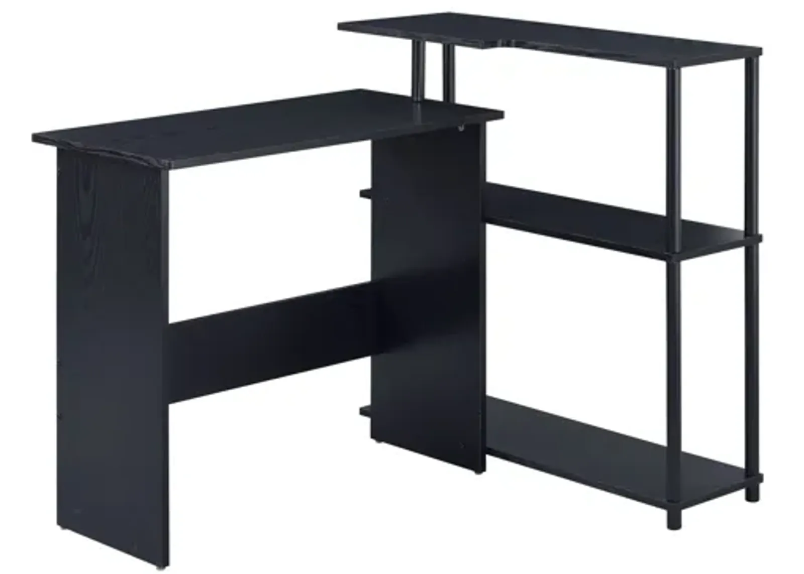 Writing Desk with L Shaped Design and 3 Tier Wooden Shelves, Black-Benzara