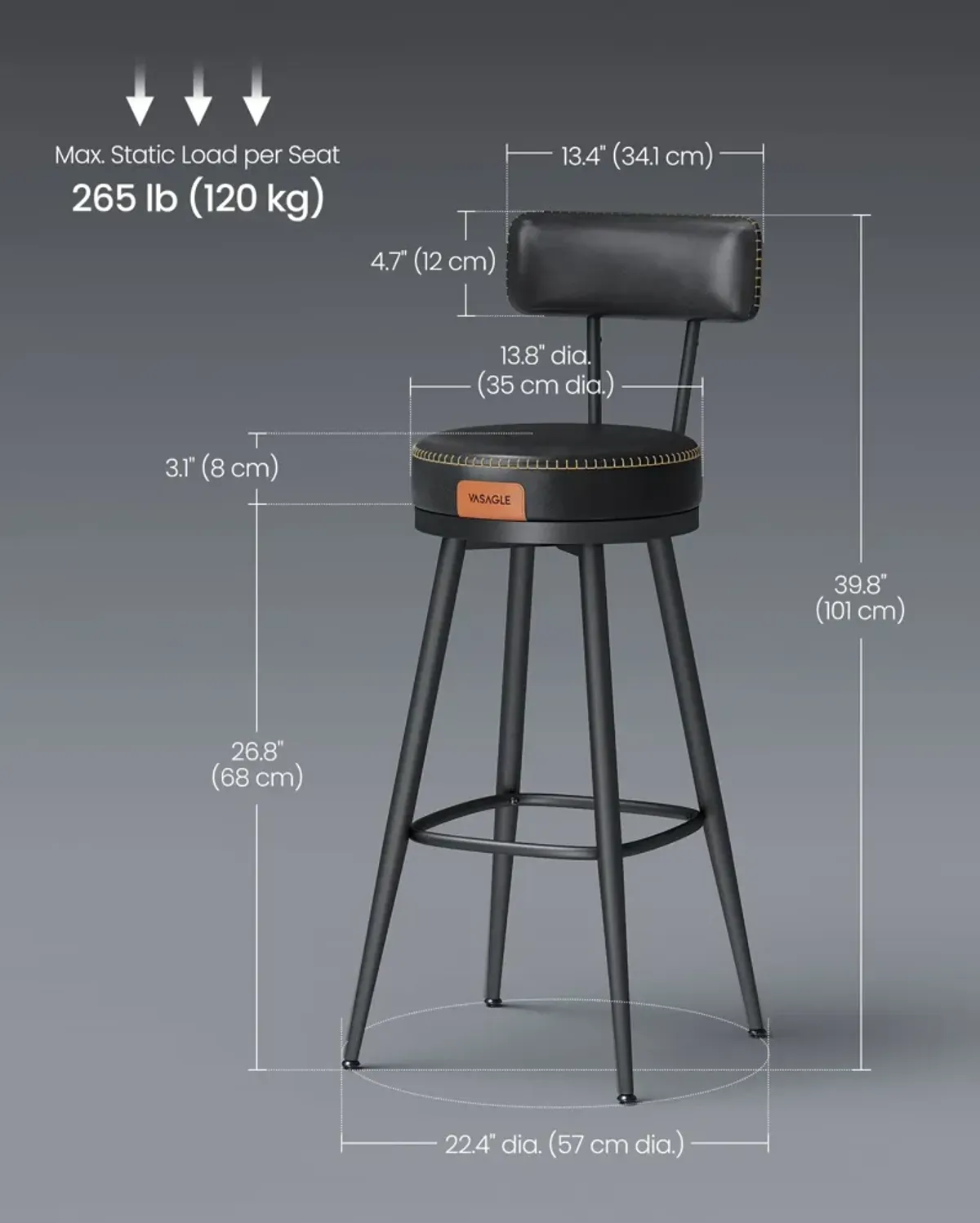 40.5" Tall Swivel Bar Stools with Backs