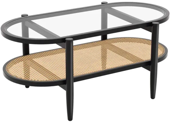 2-Tier Coffee Table with Tempered Glass Tabletop and Acacia Wood Frame