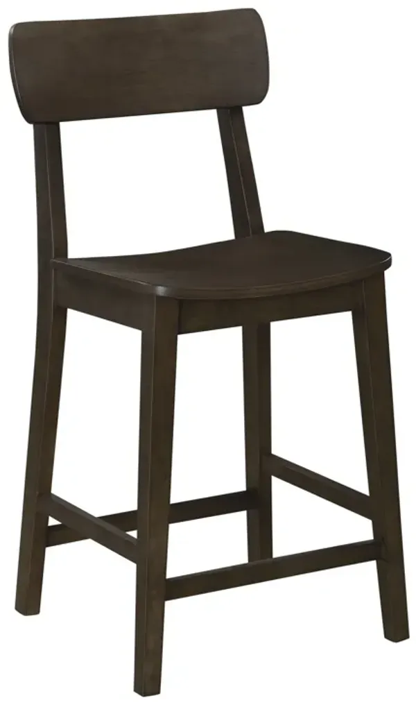 24 Inch Counter Stool Chair, Rubberwood Curved Back and Seat, Dark Gray - Benzara