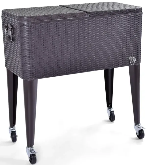 80QT Outdoor Party Portable Rattan Rolling Cooler Cart