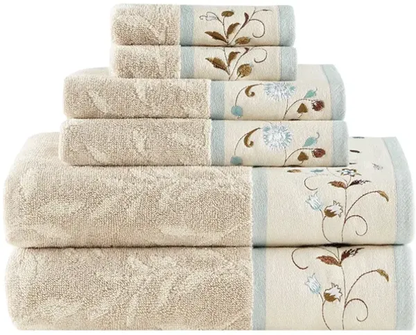 Gracie Mills Rogelio 6-Piece Floral Embroidered Cotton Jacquard Towel Set