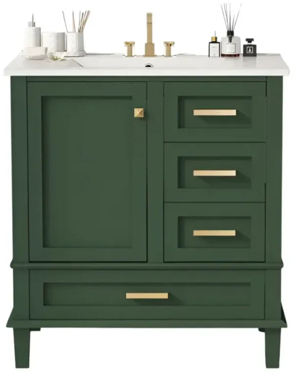 Modern Bathroom Vanity with Sink, Soft-Close Door, and 3 Storage Drawers