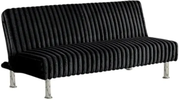 Hini Fold Out Futon Sofa Bed, Rich Black, Modern Chrome Metal Legs - Benzara
