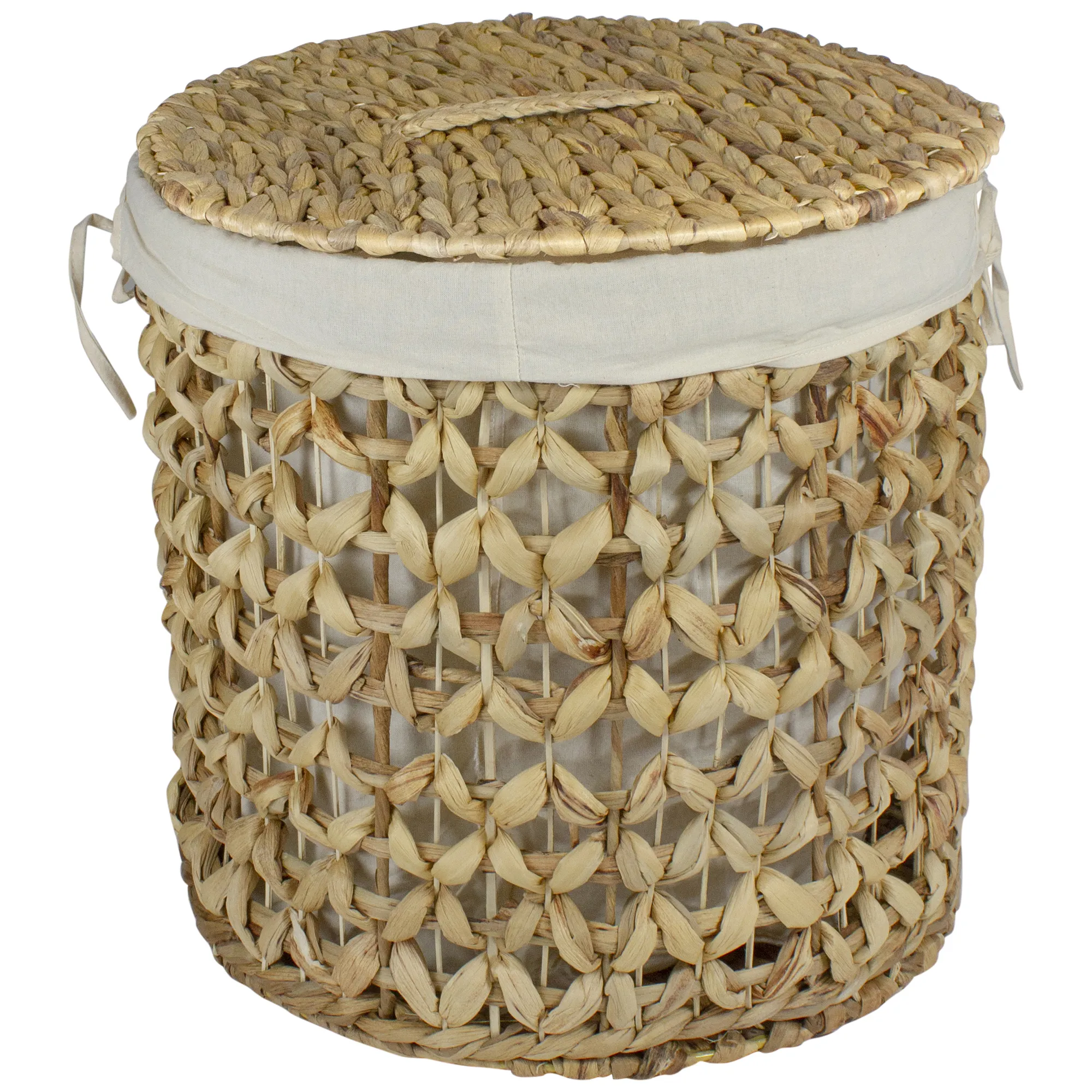 16" Natural Woven Laundry Hamper Basket with Cotton Liner and Lid