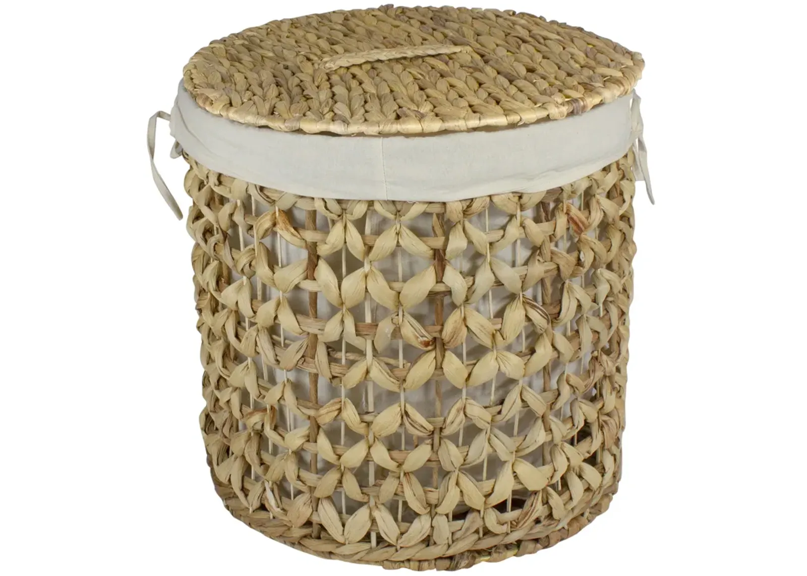 16" Natural Woven Laundry Hamper Basket with Cotton Liner and Lid