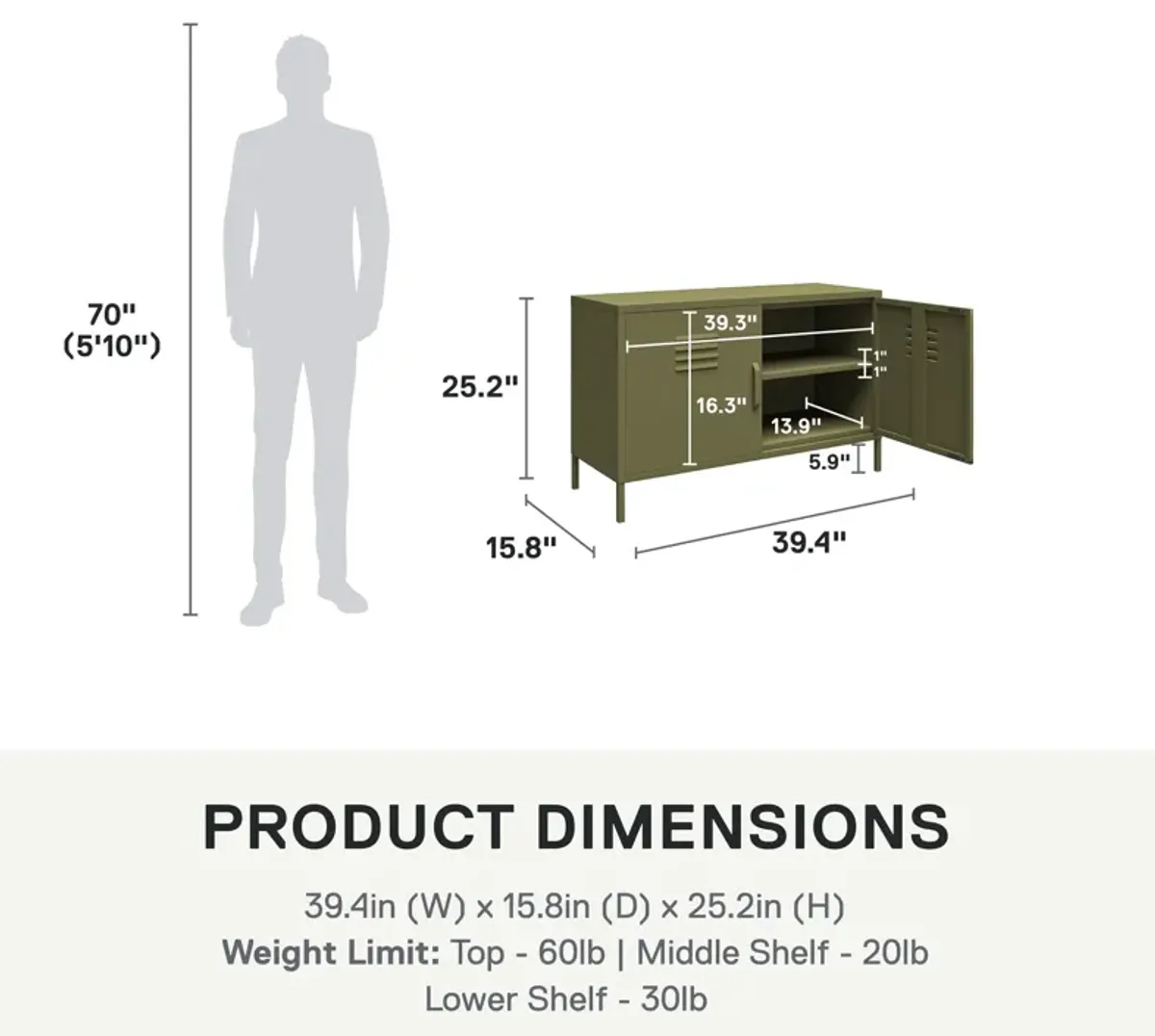 RealRooms Shadwick 2-Door Wide Metal Locker Accent Storage Cabinet