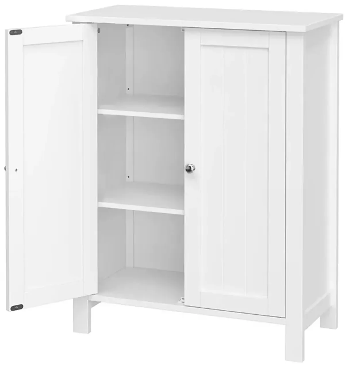 Deavan 31 Inch Wood Bathroom Storage Cabinet, 2 Doors, Plank Style, White - Benzara