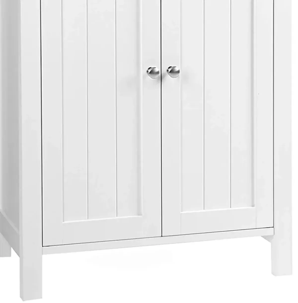 Deavan 31 Inch Wood Bathroom Storage Cabinet, 2 Doors, Plank Style, White - Benzara